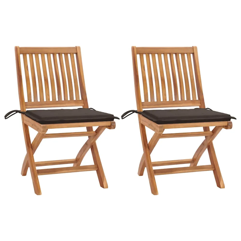 Tuinstoelen 2 st met taupe kussens massief teakhout vidaXL