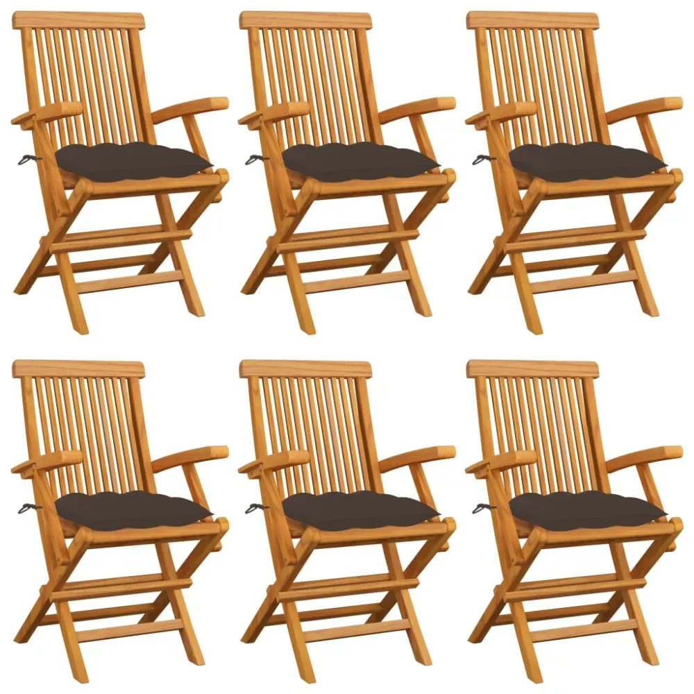 Tuinstoelen 6 st met taupe kussens massief teakhout vidaXL