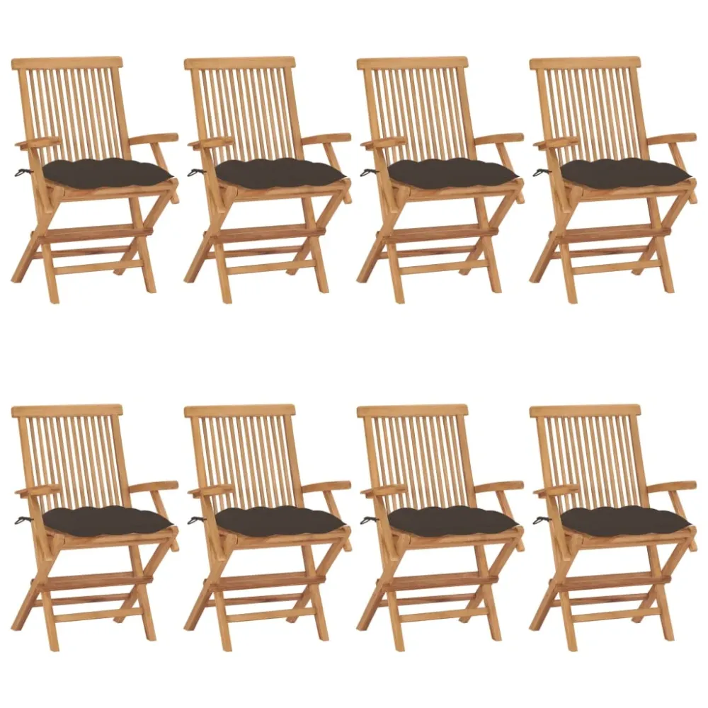 Tuinstoelen 8 st met taupe kussens massief teakhout vidaXL