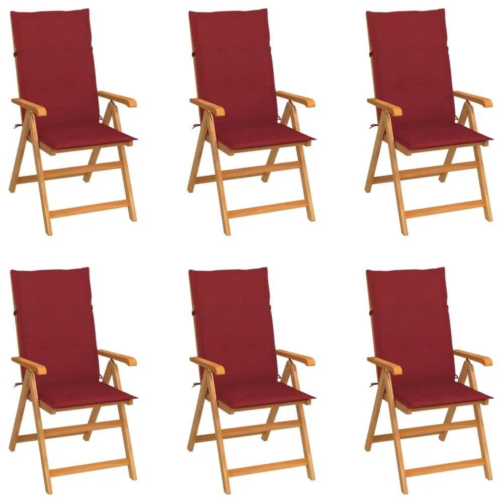 Tuinstoelen 6 st met wijnrode kussens massief teakhout vidaXL