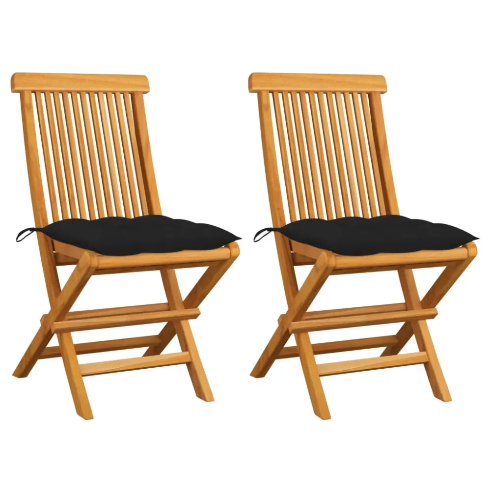 Tuinstoelen 2 st met zwarte kussens massief teakhout vidaXL