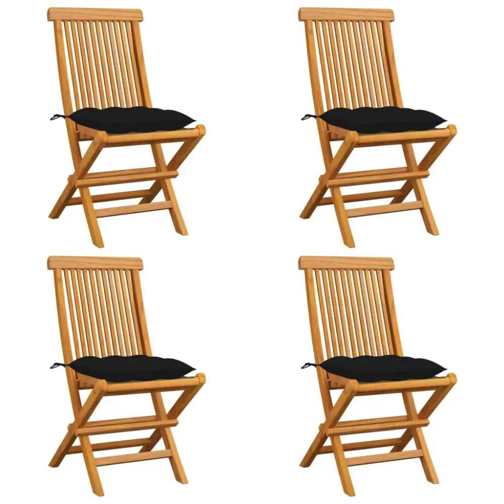 Tuinstoelen 4 st met zwarte kussens massief teakhout vidaXL