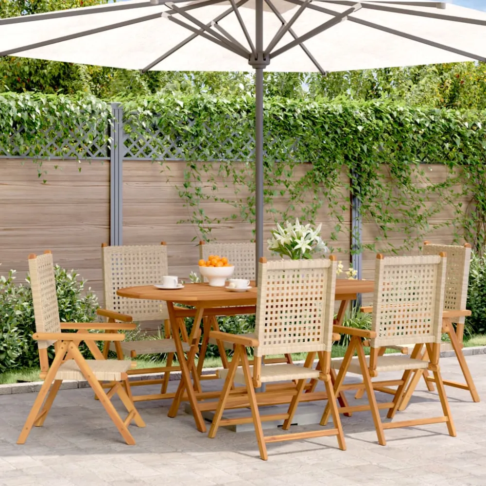 Tuinstoelen 6 st poly rattan en massief hout beige vidaXL