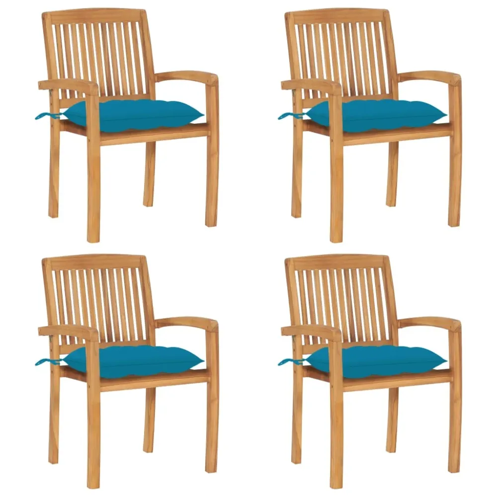 Tuinstoelen stapelbaar 4 st met kussens massief teakhout vidaXL