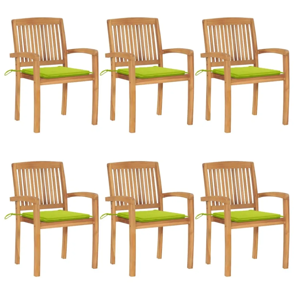 Tuinstoelen stapelbaar 6 st met kussens massief teakhout vidaXL
