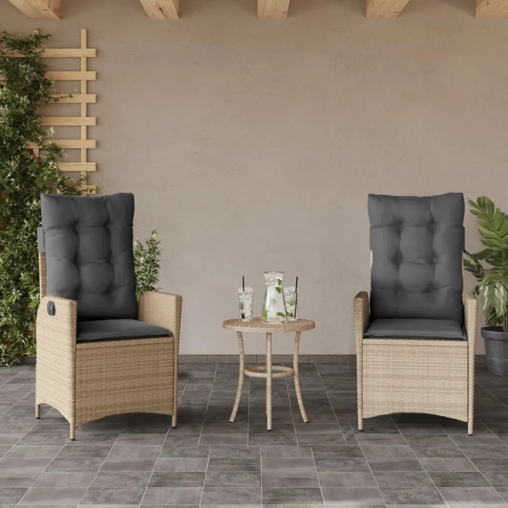 Tuinstoelen 2 st verstelbaar kussens poly rattan gemengd beige vidaXL