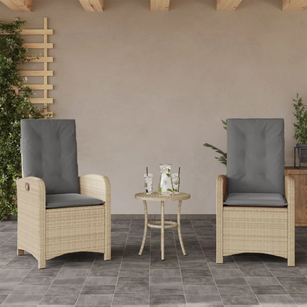 Tuinstoelen 2 st verstelbaar kussens poly rattan gemengd beige vidaXL