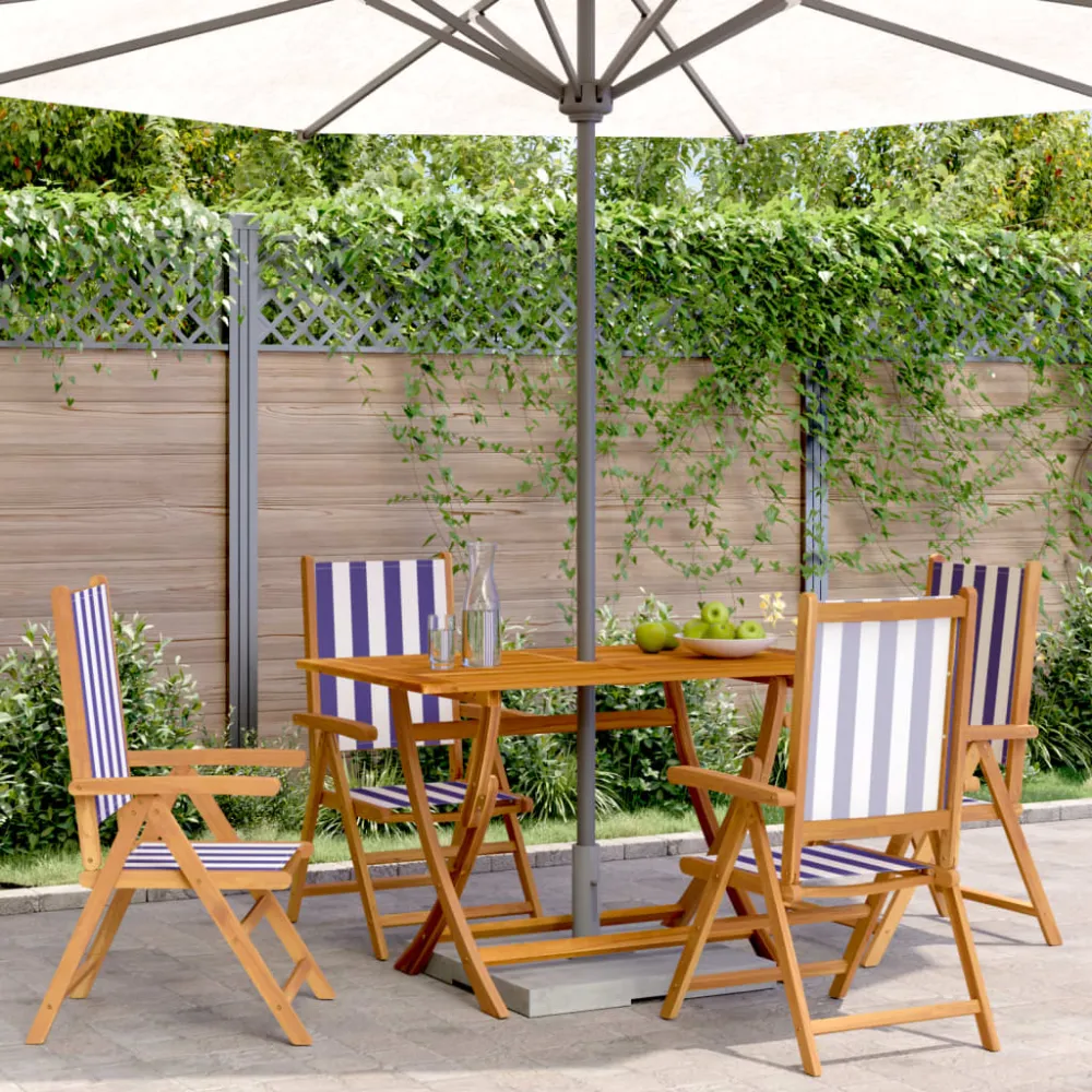 Tuinstoelen 4 st verstelbaar massief hout en stof blauw en wit vidaXL