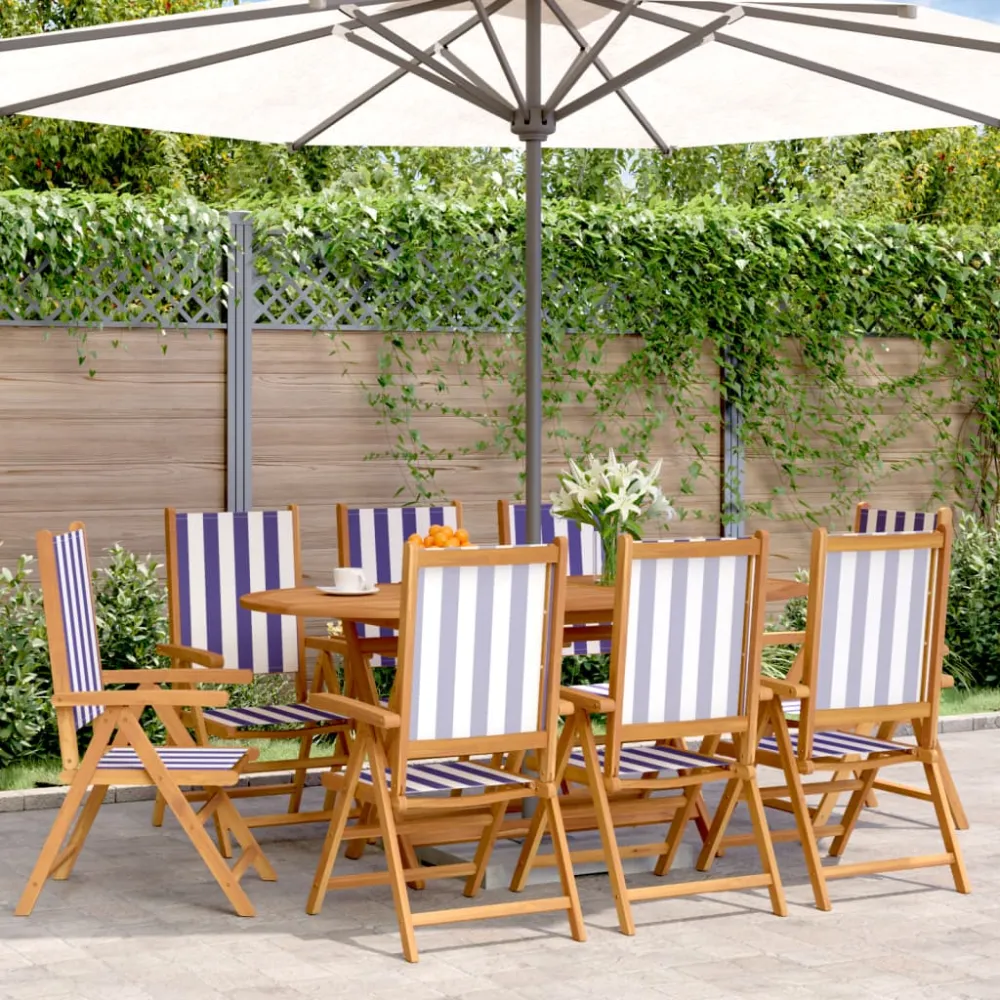Tuinstoelen 8 st verstelbaar massief hout en stof blauw en wit vidaXL