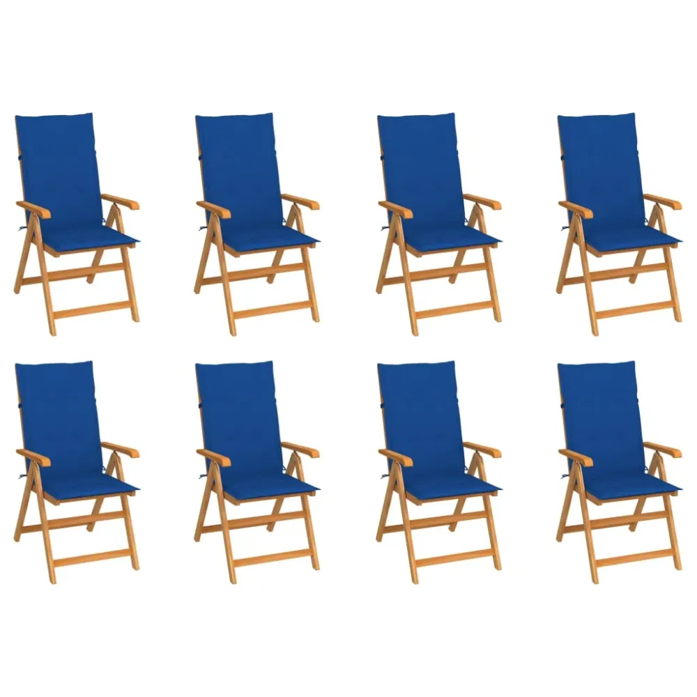 Tuinstoelen 8 st verstelbaar met kussens massief teakhout vidaXL