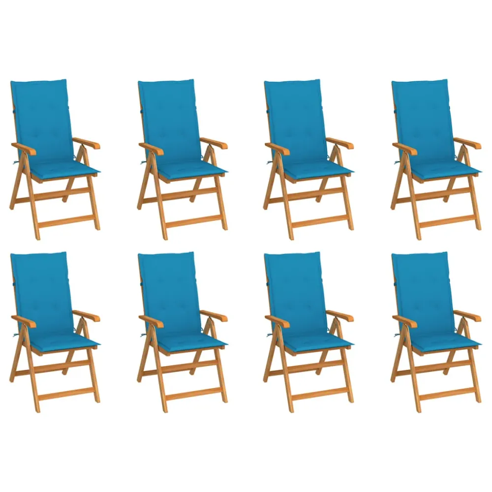 Tuinstoelen 8 st verstelbaar met kussens massief teakhout vidaXL
