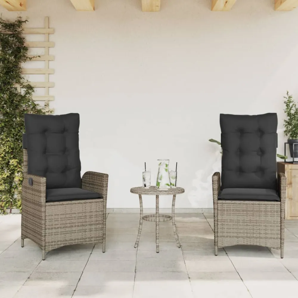 Tuinstoelen 2 st verstelbaar met kussens poly rattan grijs vidaXL