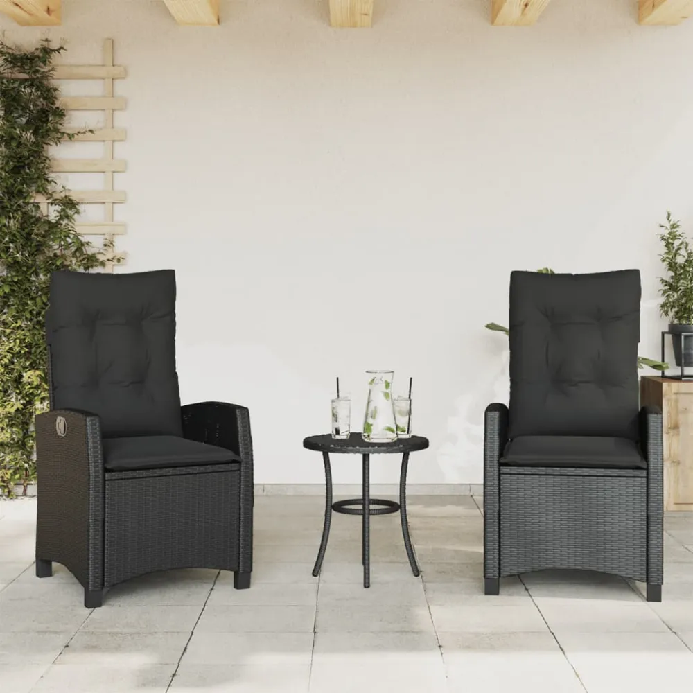 Tuinstoelen 2 st verstelbaar met kussens poly rattan zwart vidaXL