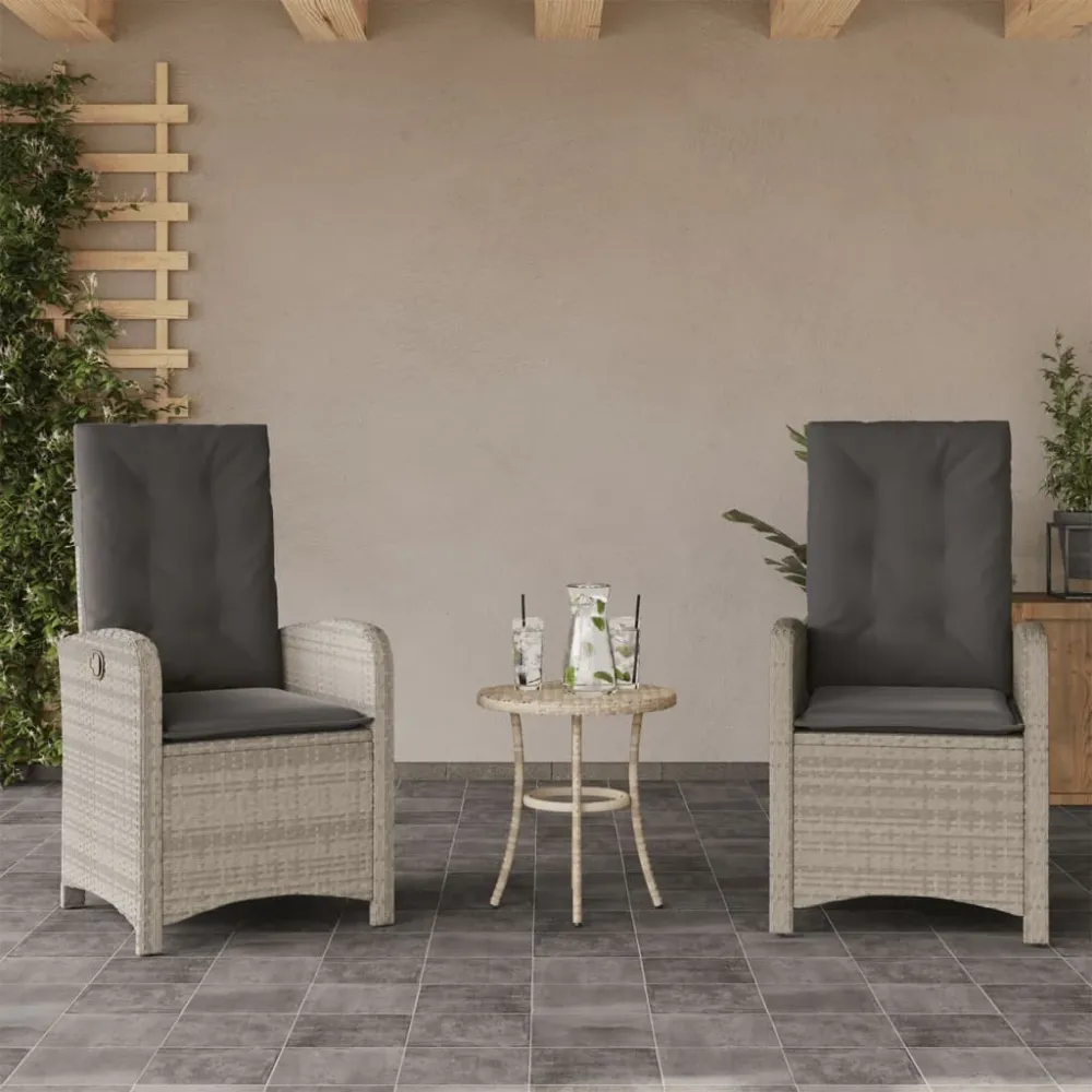 Tuinstoelen 2 st verstelbaar met kussens poly rattan lichtgrijs vidaXL