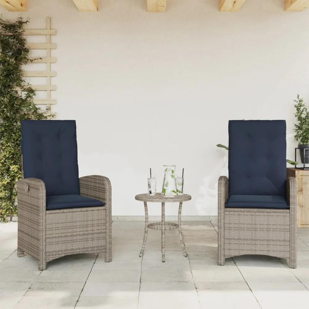 Tuinstoelen 2 st verstelbaar met kussens poly rattan grijs vidaXL