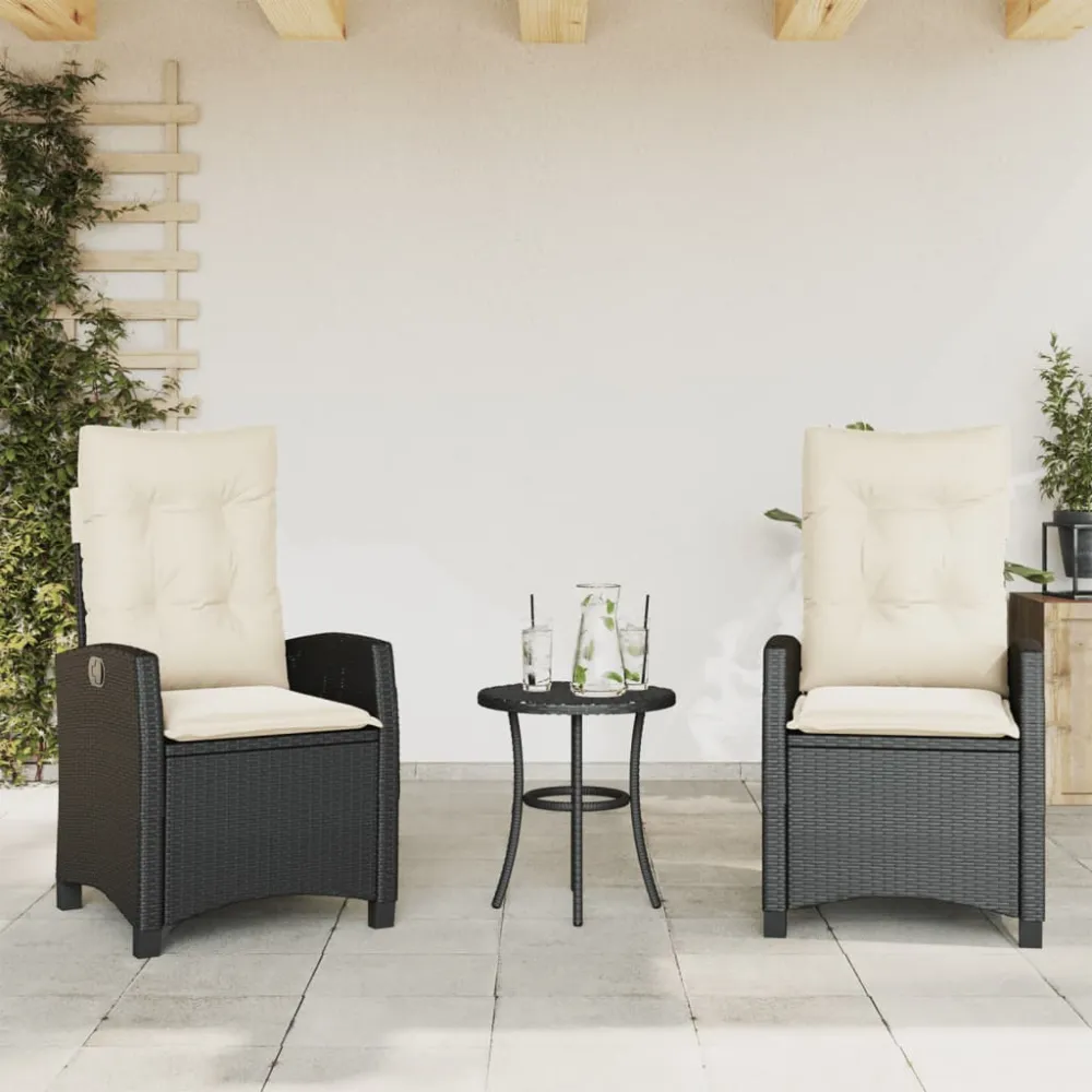 Tuinstoelen 2 st verstelbaar met kussens poly rattan zwart vidaXL