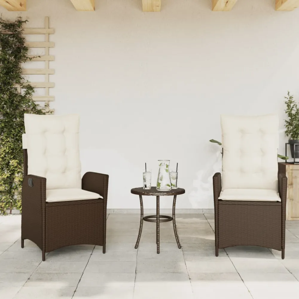 Tuinstoelen 2 st verstelbaar met kussens poly rattan bruin vidaXL