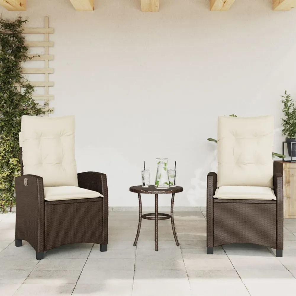 Tuinstoelen 2 st verstelbaar met kussens poly rattan bruin vidaXL