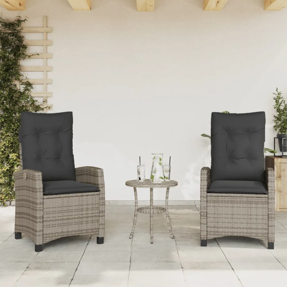 Tuinstoelen 2 st verstelbaar met kussens poly rattan grijs vidaXL