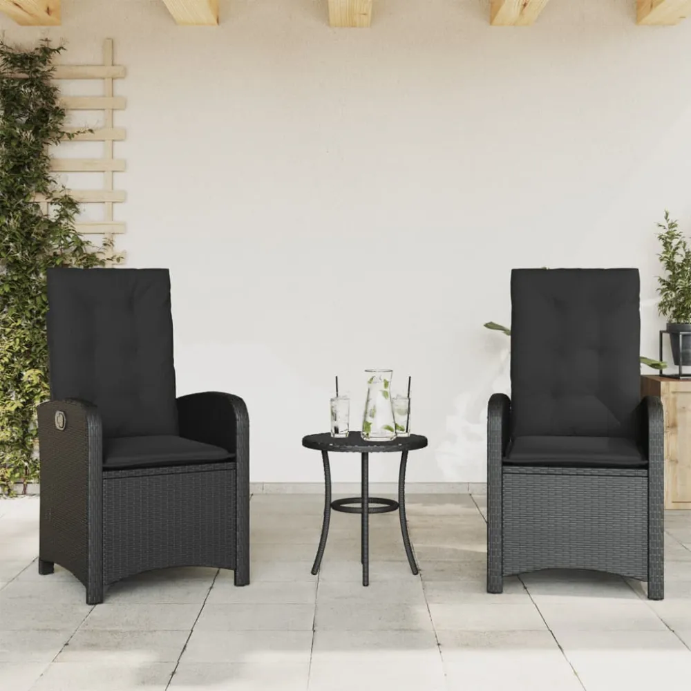 Tuinstoelen 2 st verstelbaar met kussens poly rattan zwart vidaXL