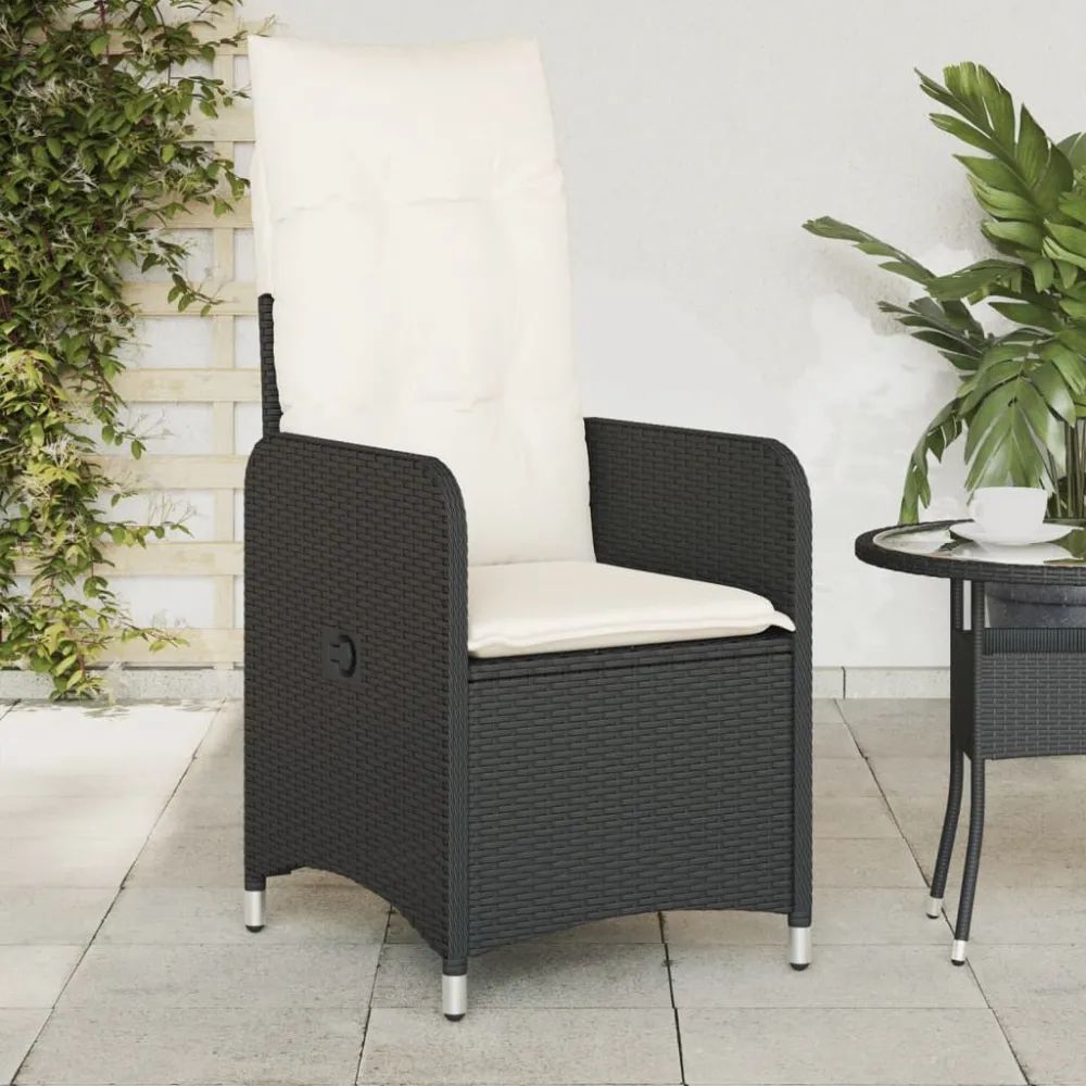 Tuinstoelen 2 st verstelbaar met kussens poly rattan zwart vidaXL