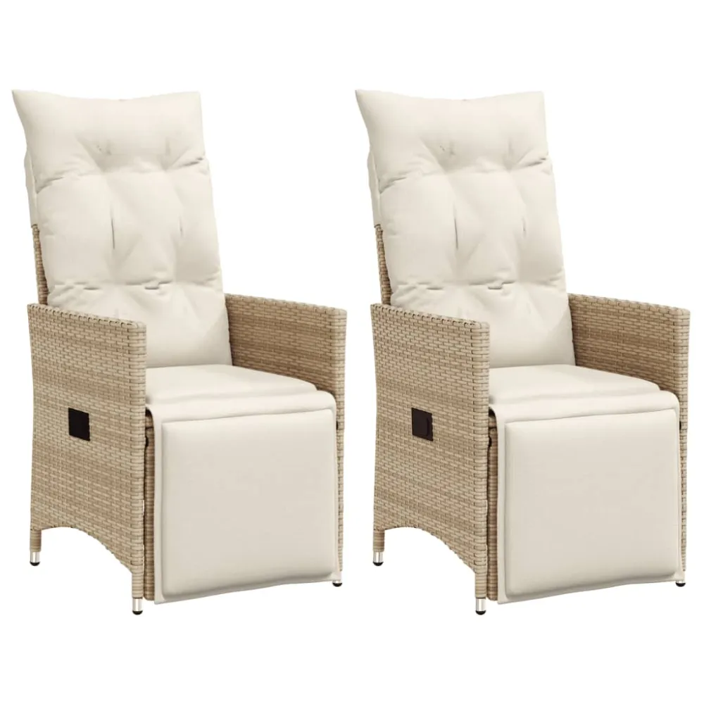 Tuinstoelen 2 st verstelbaar met kussens poly rattan beige vidaXL