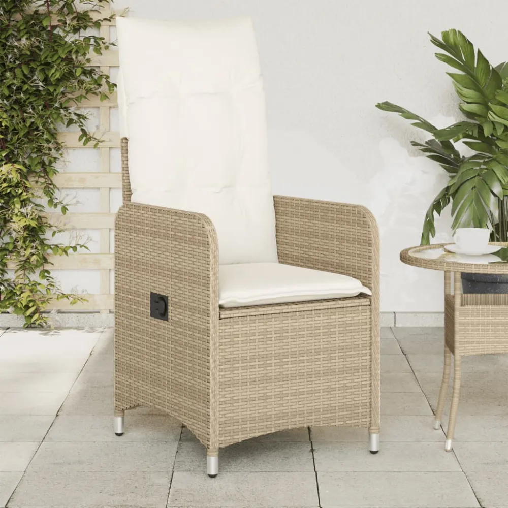 Tuinstoelen 2 st verstelbaar met kussens poly rattan beige vidaXL