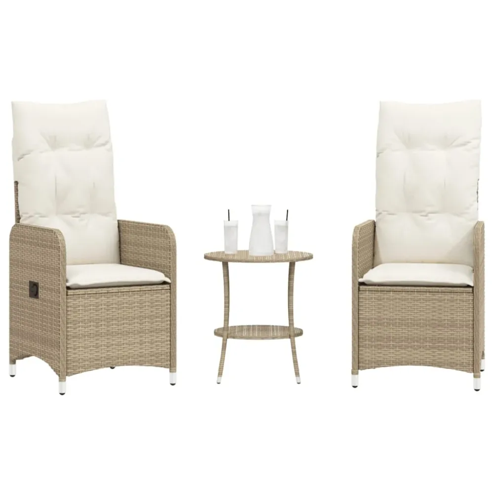 Tuinstoelen 2 st verstelbaar met tafel poly rattan beige vidaXL