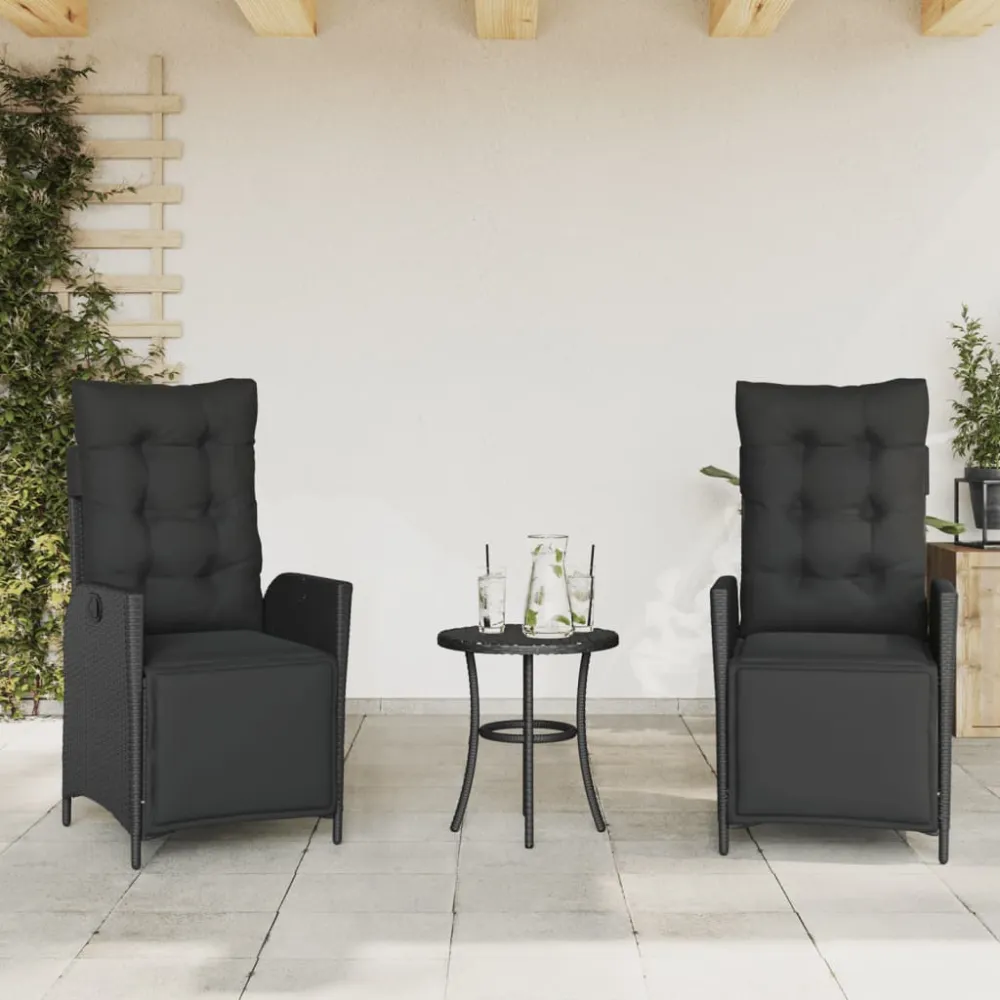 Tuinstoelen 2 st verstelbaar met voetensteun poly rattan zwart vidaXL