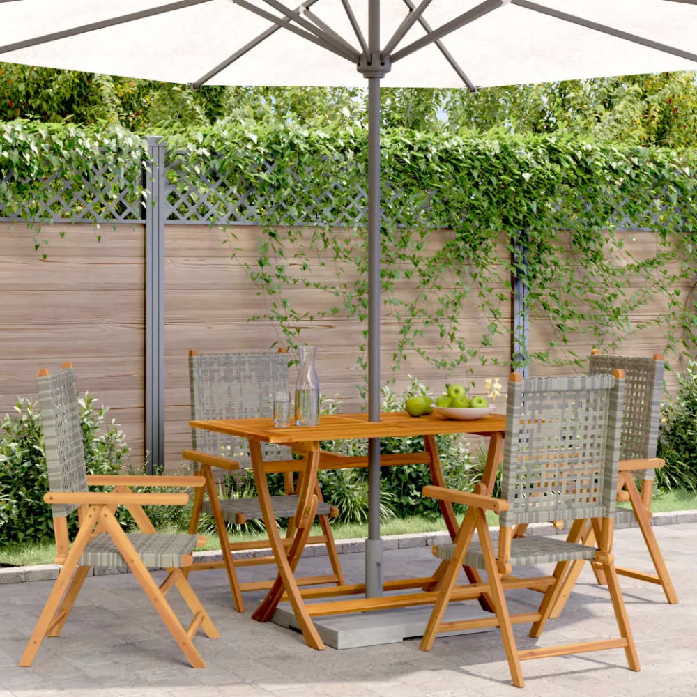 Tuinstoelen 4 st verstelbaar poly rattan en massief hout grijs vidaXL