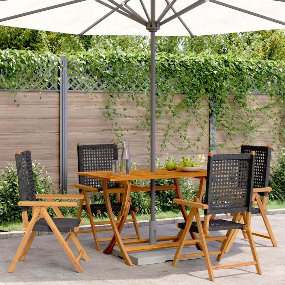 Tuinstoelen 4 st verstelbaar poly rattan en massief hout zwart vidaXL
