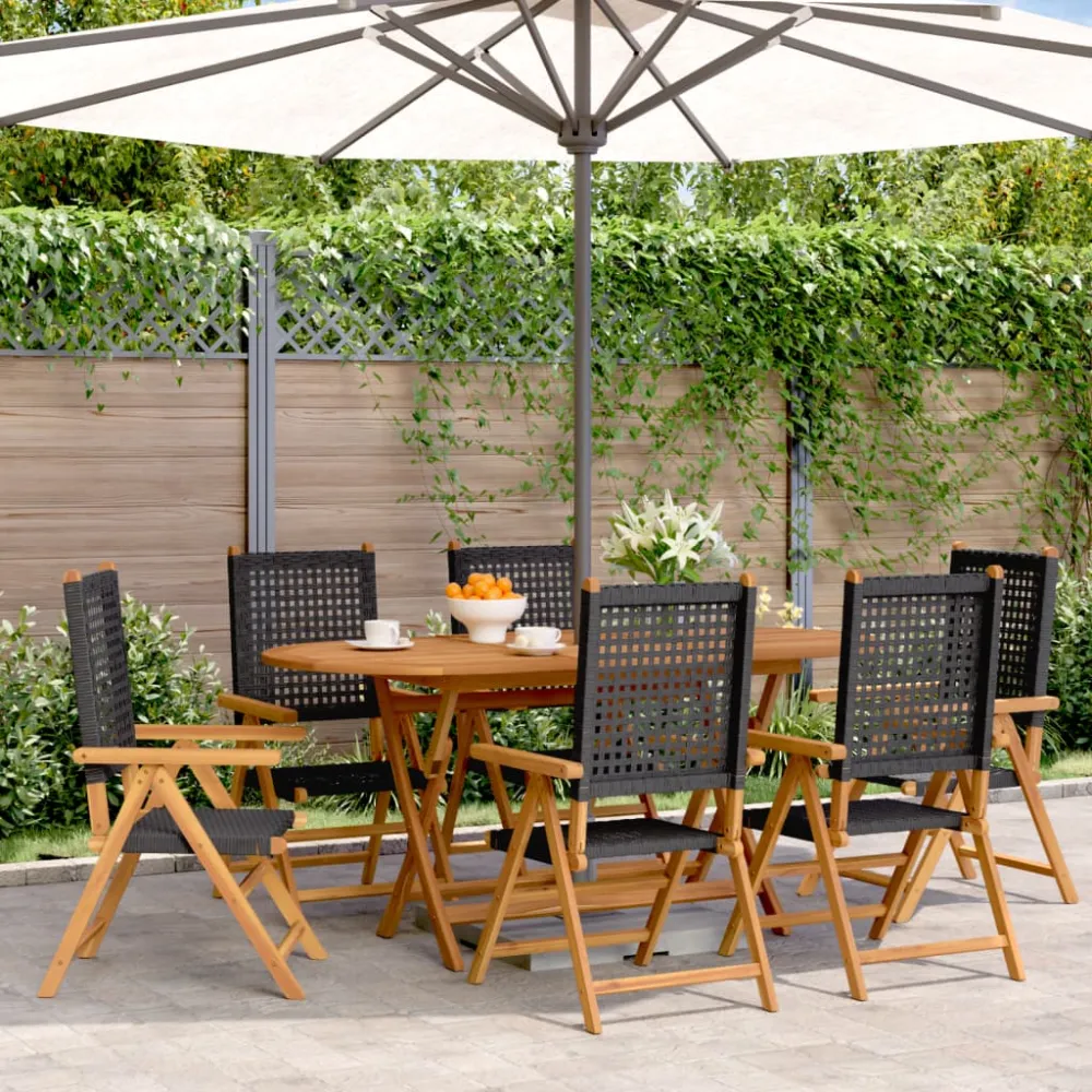 Tuinstoelen 6 st verstelbaar poly rattan en massief hout zwart vidaXL