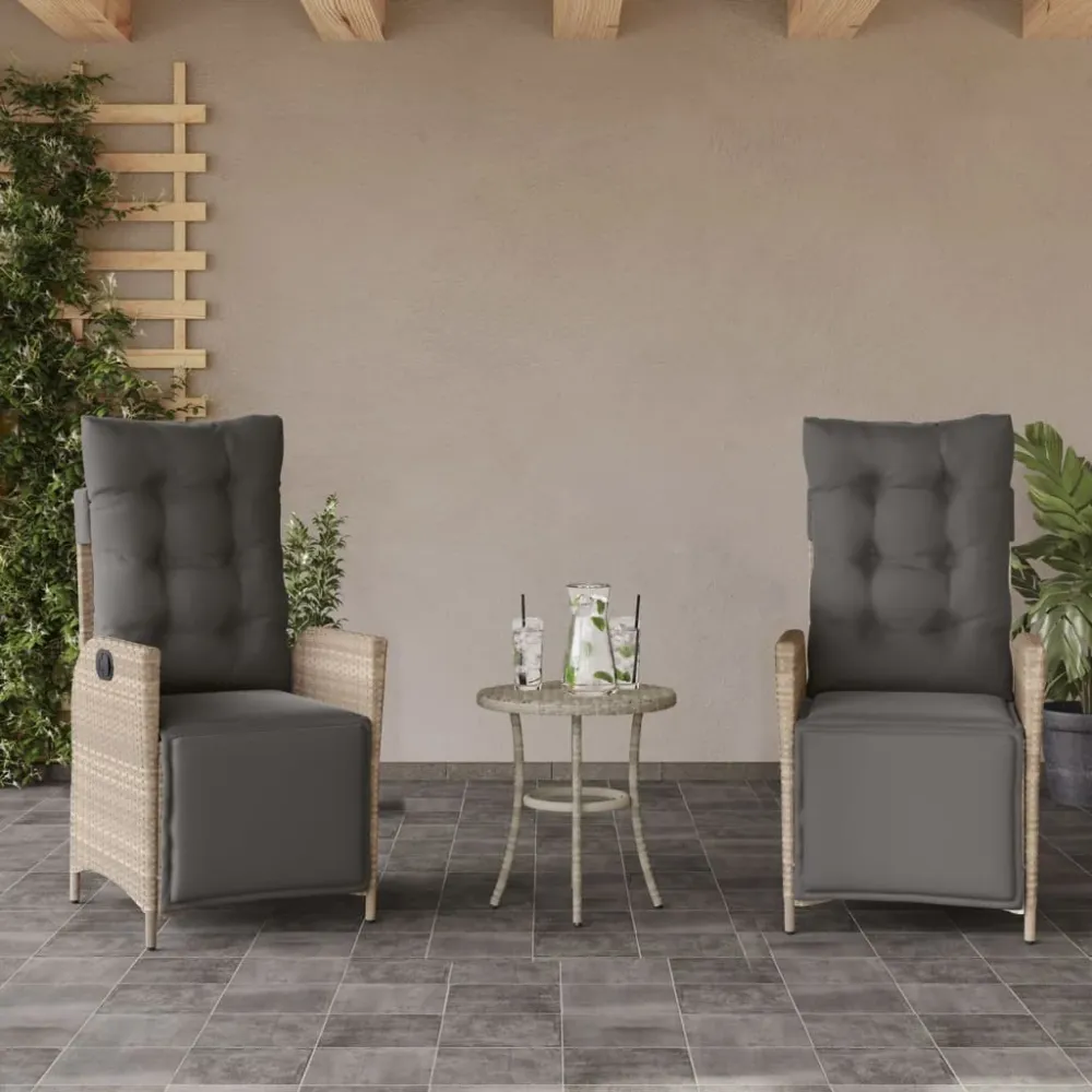 Tuinstoelen 2 st verstelbaar voetensteun poly rattan lichtgrijs vidaXL