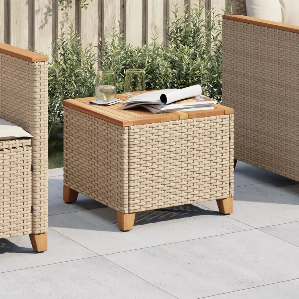 Tuintafel 45x45x37 cm poly rattan en acaciahout beige vidaXL
