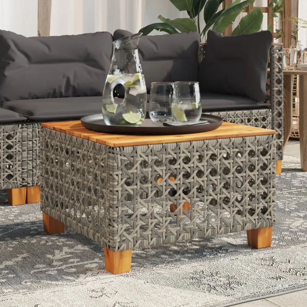 Tuintafel 55x55x36 cm poly rattan en acaciahout grijs vidaXL