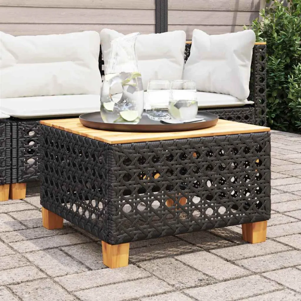 Tuintafel 55x55x36 cm poly rattan en acaciahout zwart vidaXL