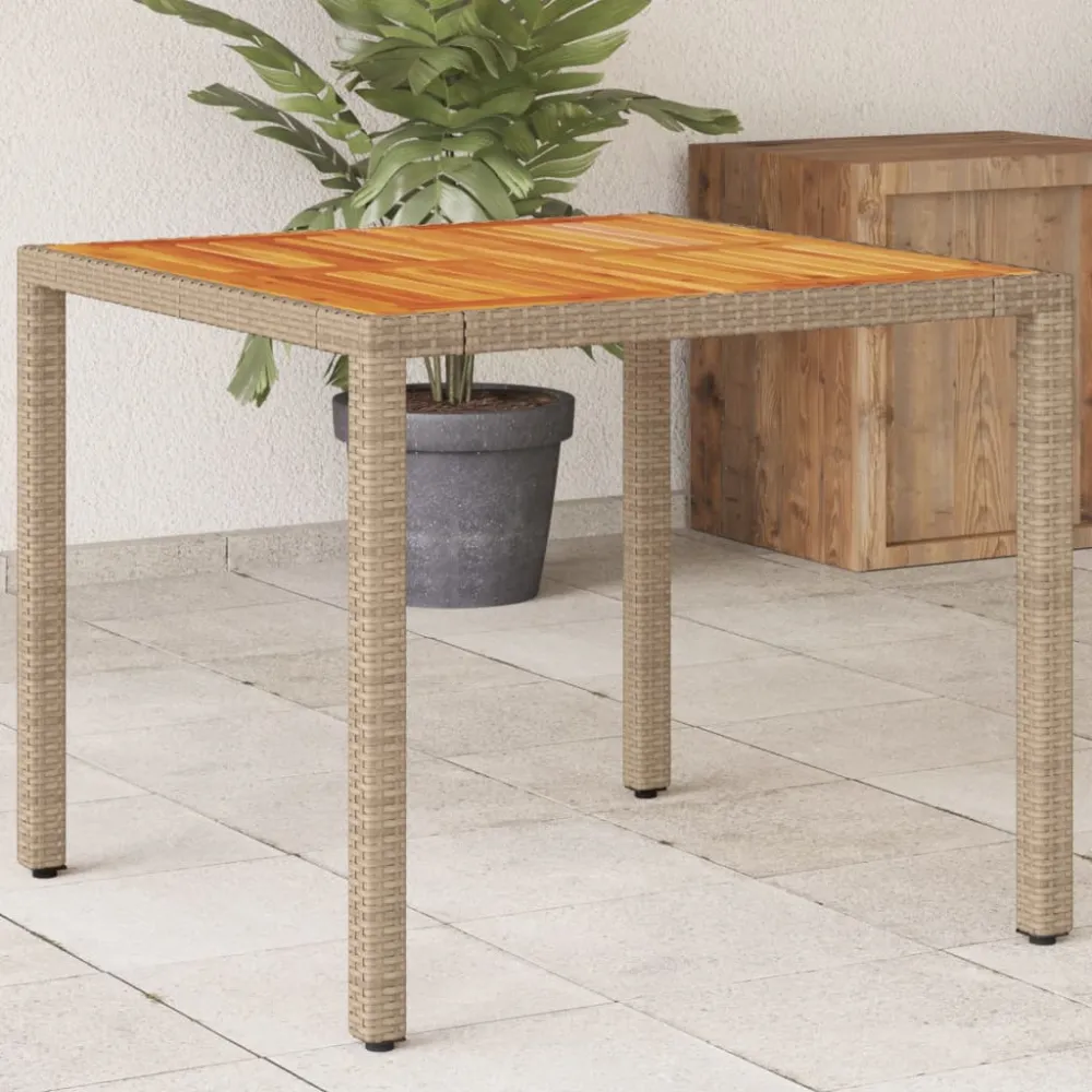 Tuintafel 90x90x75 cm poly rattan en acaciahout beige vidaXL