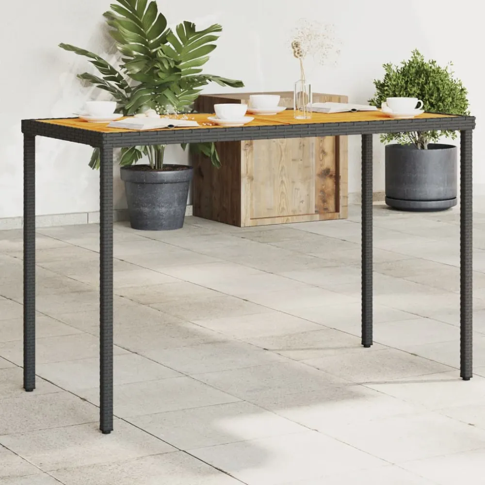 Tuintafel met acaciahouten blad 115x54x74 cm poly rattan zwart vidaXL