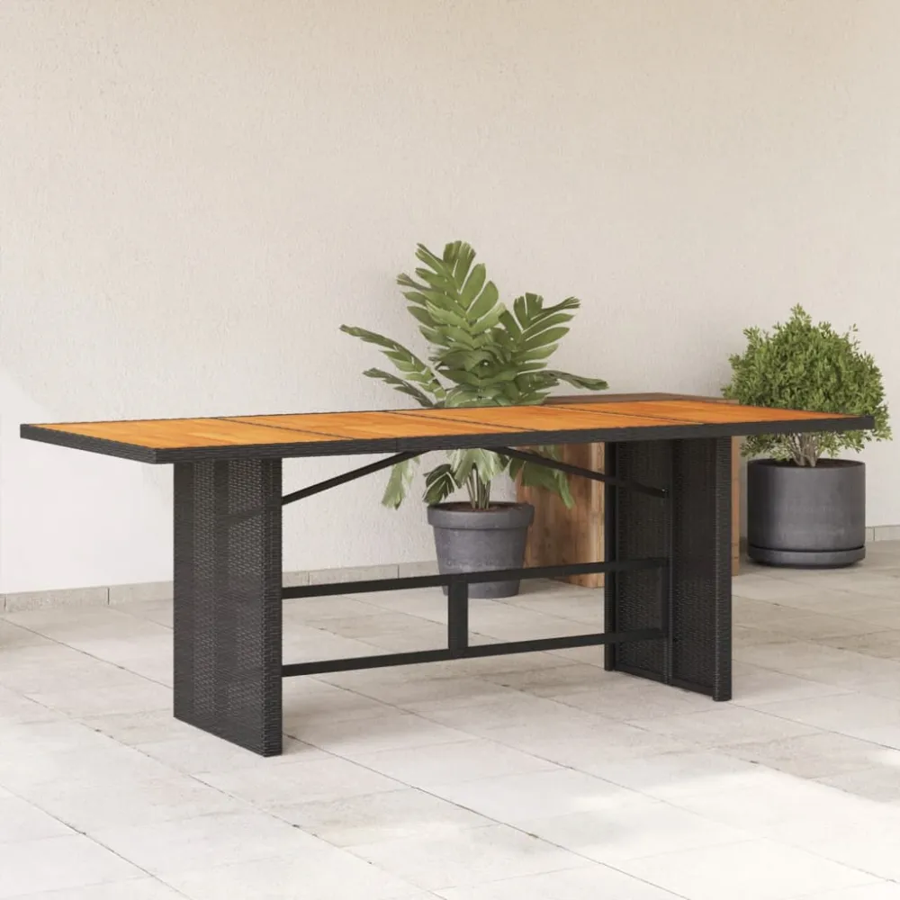 Tuintafel met acaciahouten blad 190x80x74 cm poly rattan zwart vidaXL