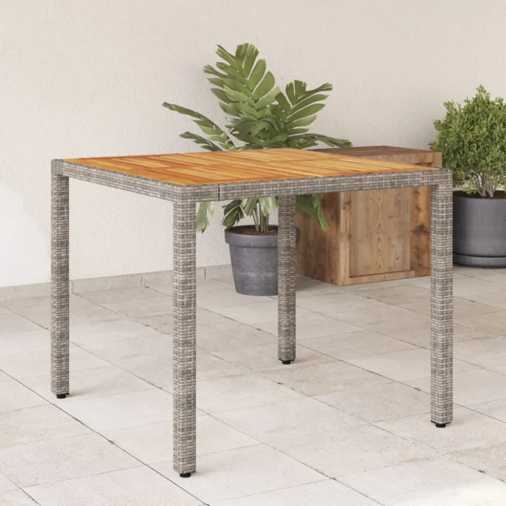 Tuintafel met acaciahouten blad 90x90x75 cm poly rattan grijs vidaXL