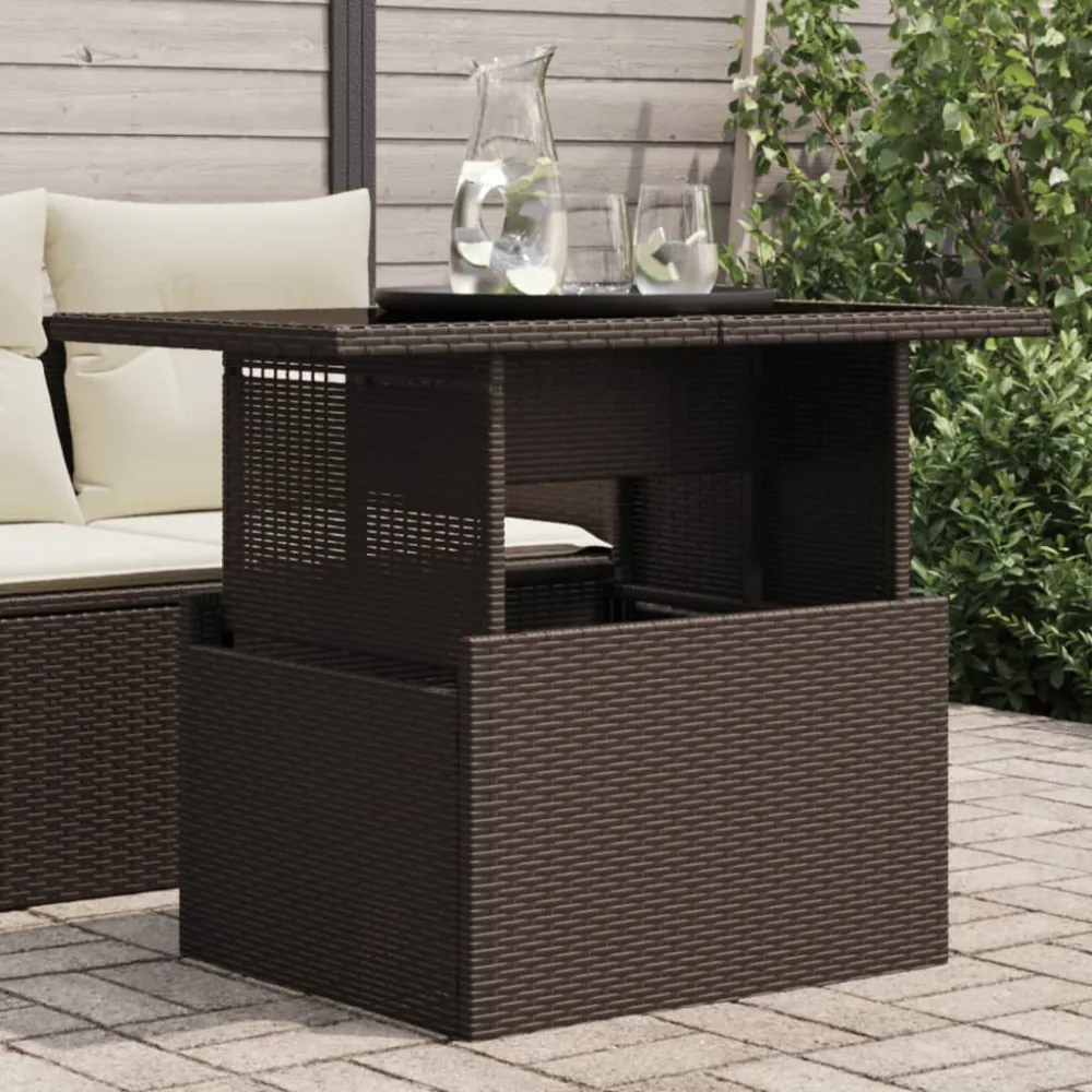 Tuintafel met glazen blad 100x55x73 cm poly rattan bruin vidaXL