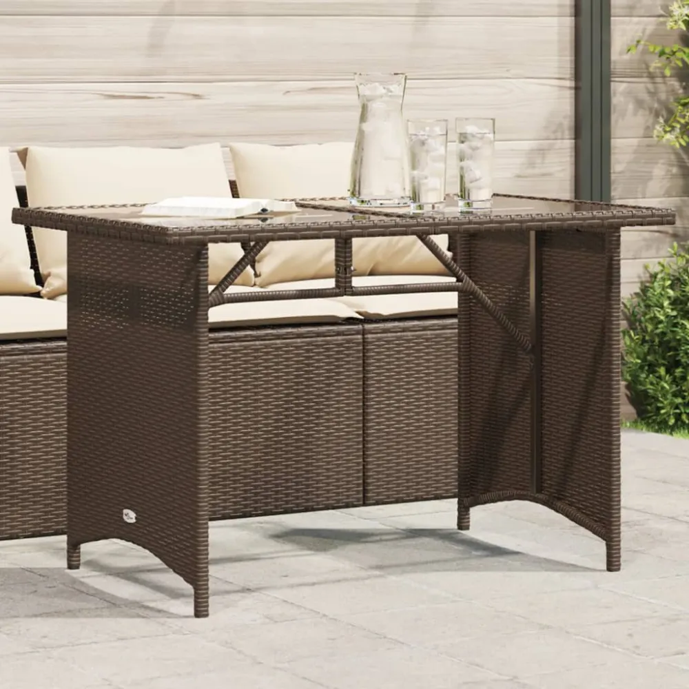 Tuintafel met glazen blad 110x68x70 cm poly rattan bruin vidaXL