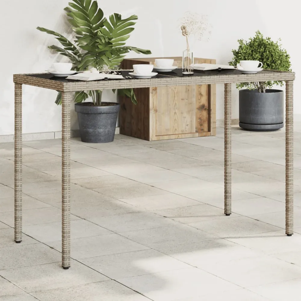Tuintafel met glazen blad 115x54x74 cm poly rattan grijs vidaXL