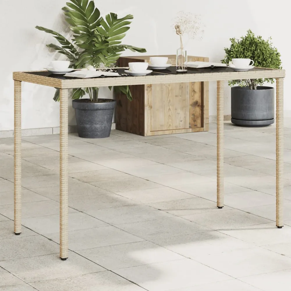 Tuintafel met glazen blad 115x54x74 cm poly rattan beige vidaXL