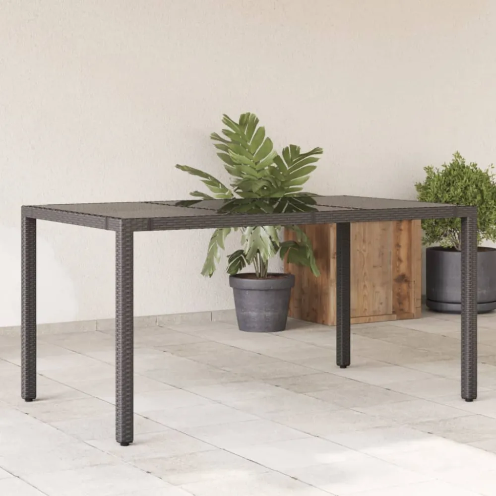 Tuintafel met glazen blad 150x90x75 cm poly rattan zwart vidaXL