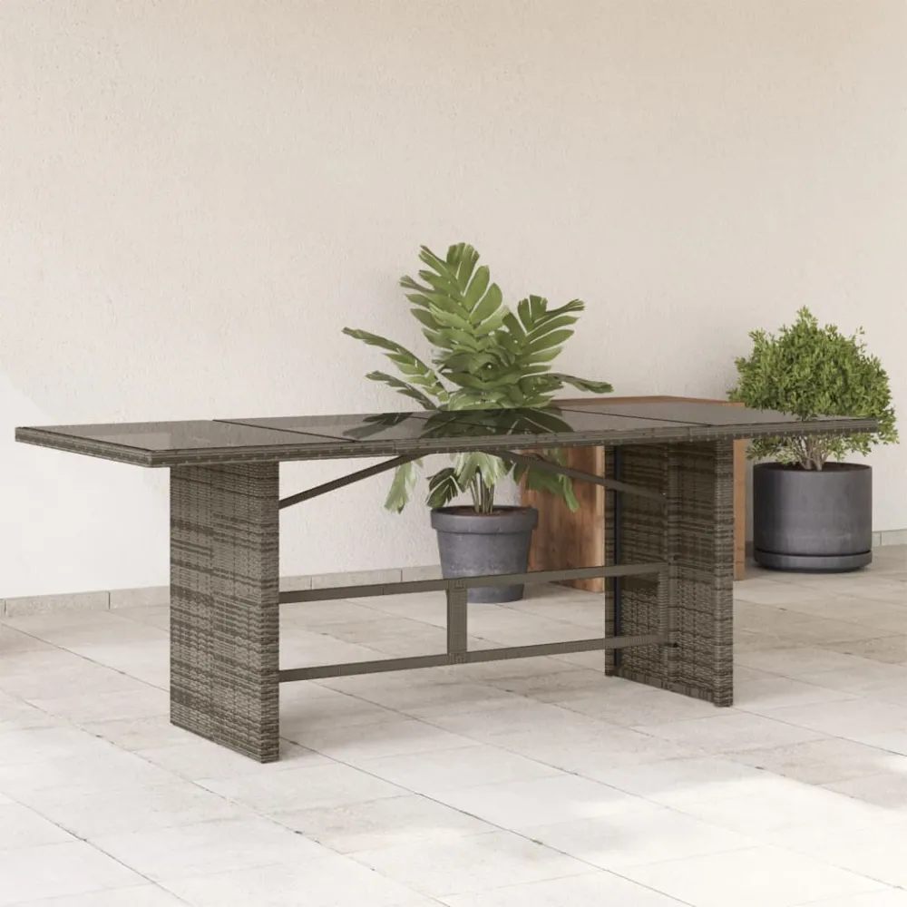 Tuintafel met glazen blad 190x80x74 cm poly rattan grijs vidaXL