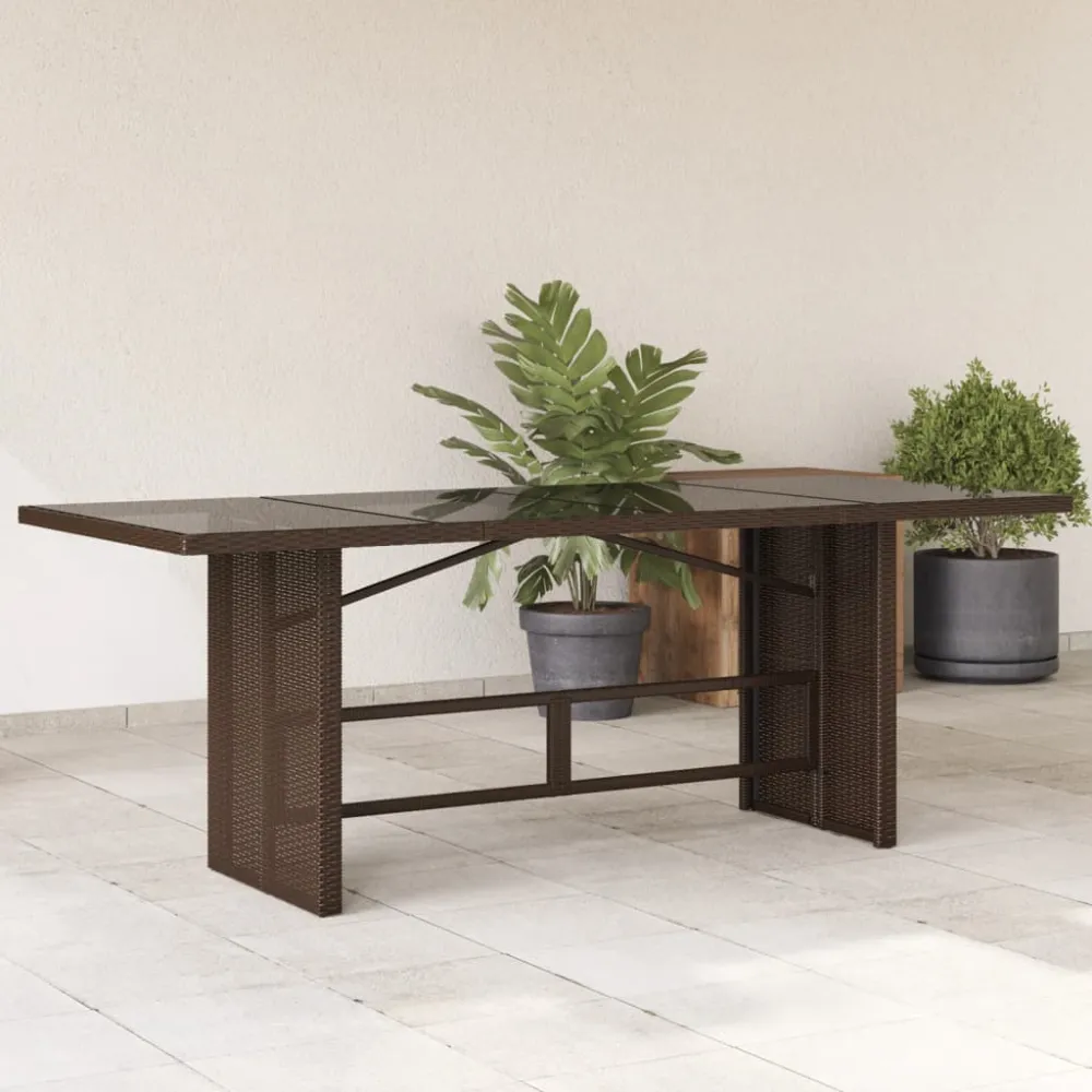 Tuintafel met glazen blad 190x80x74 cm poly rattan bruin vidaXL