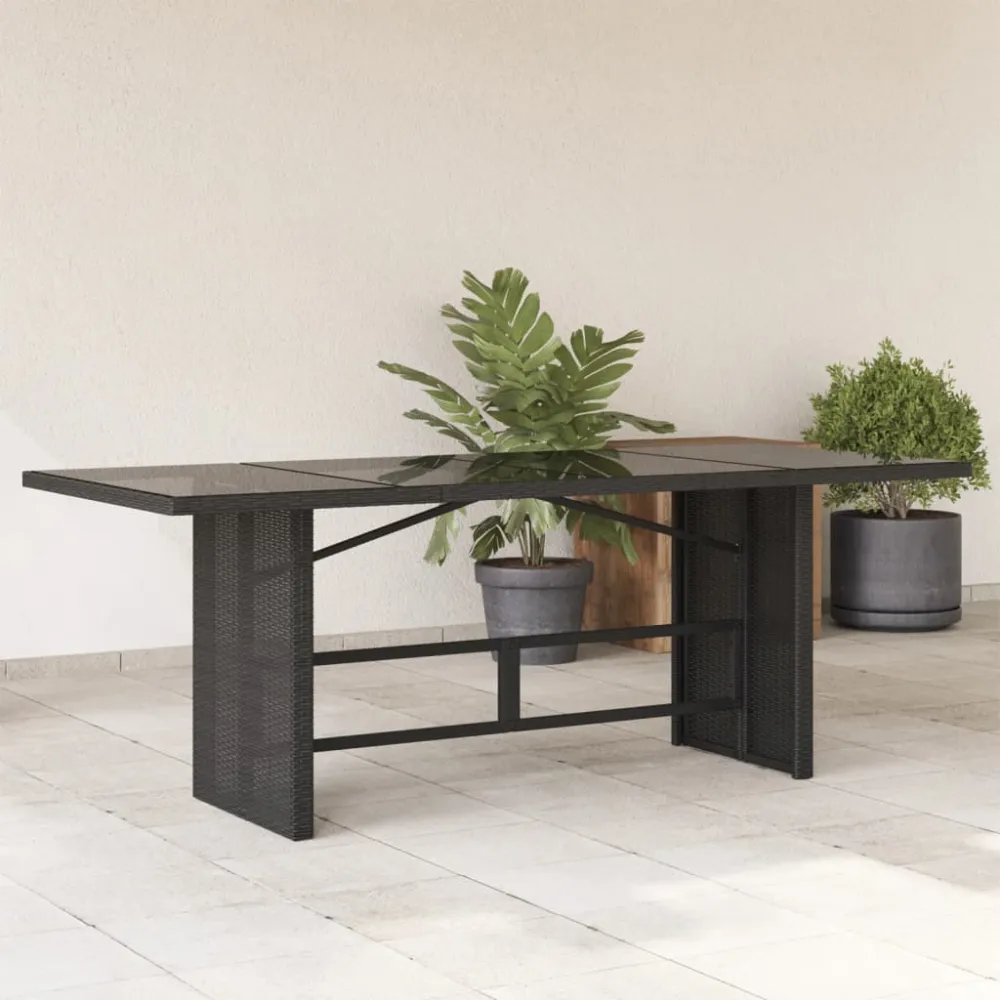 Tuintafel met glazen blad 190x80x74 cm poly rattan zwart vidaXL