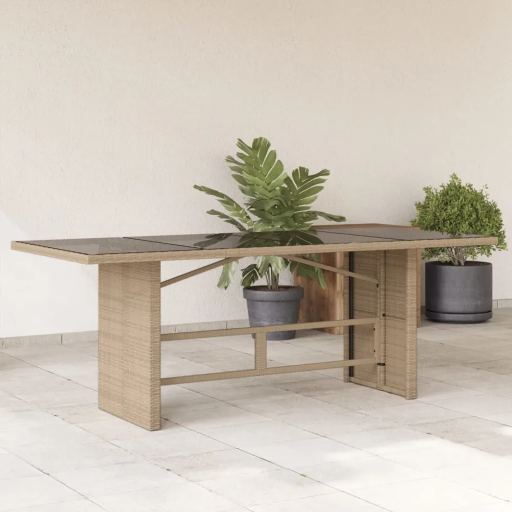 Tuintafel met glazen blad 190x80x75 cm poly rattan beige vidaXL