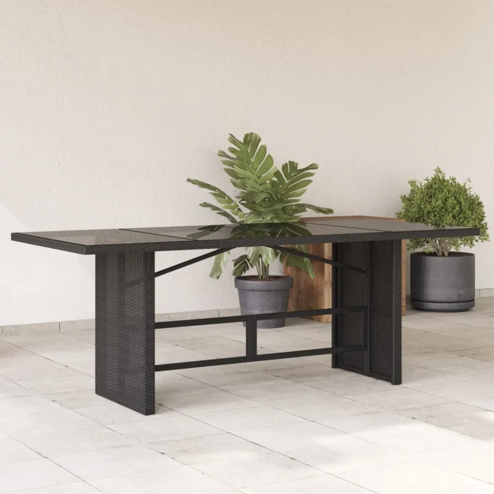 Tuintafel met glazen blad 190x80x75 cm poly rattan zwart vidaXL